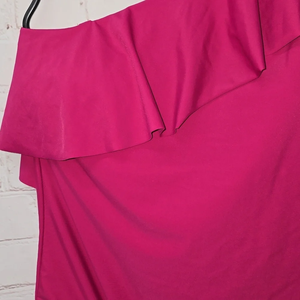 Kona Sol One Piece Swimsuit Ruffle One Shoulder Full Coverage Seat Hot Pink - Picture 3 of 15
